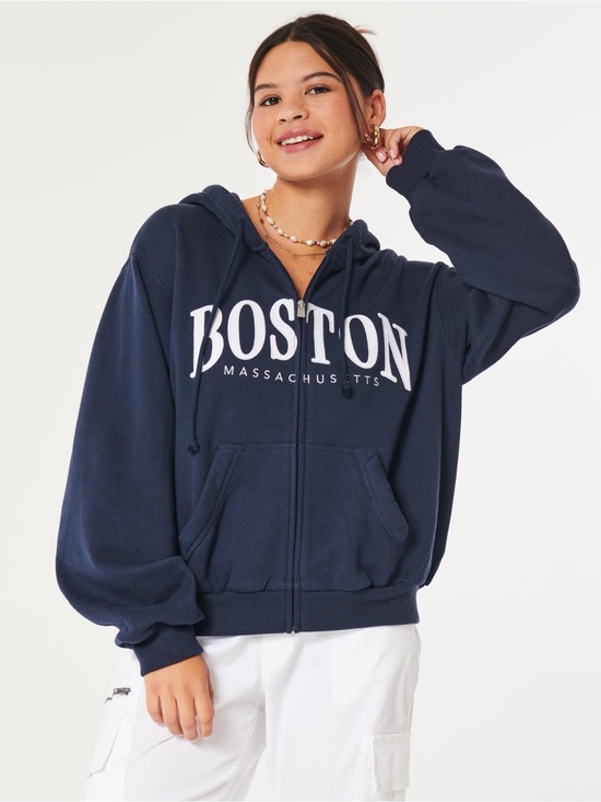 Hollister Tops - Hollister Easy Boston graphic zip-up hoodie